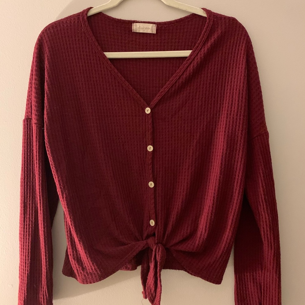 Altered state long sleeve button top with tie!